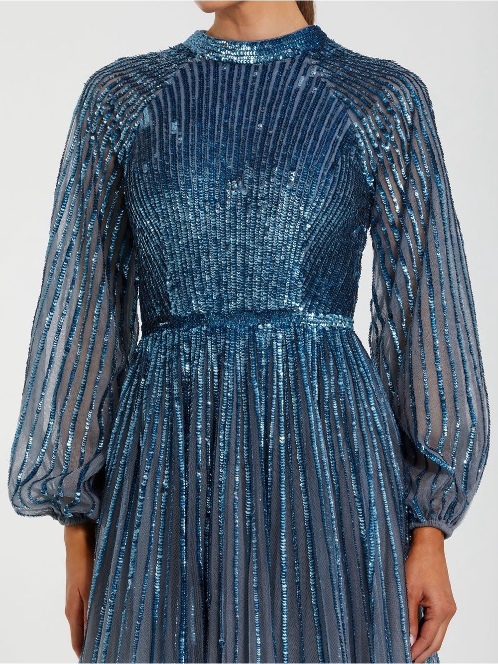 Mac Duggal 6206 Blue Ombré Sequin Long Sleeve A-Line Evening Dress Size 12 NWT - Picture 2 of 15